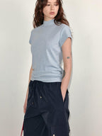 fano Stretch Slim Korean Commuter Mock Neck Women Short Sleeve T-Shirts