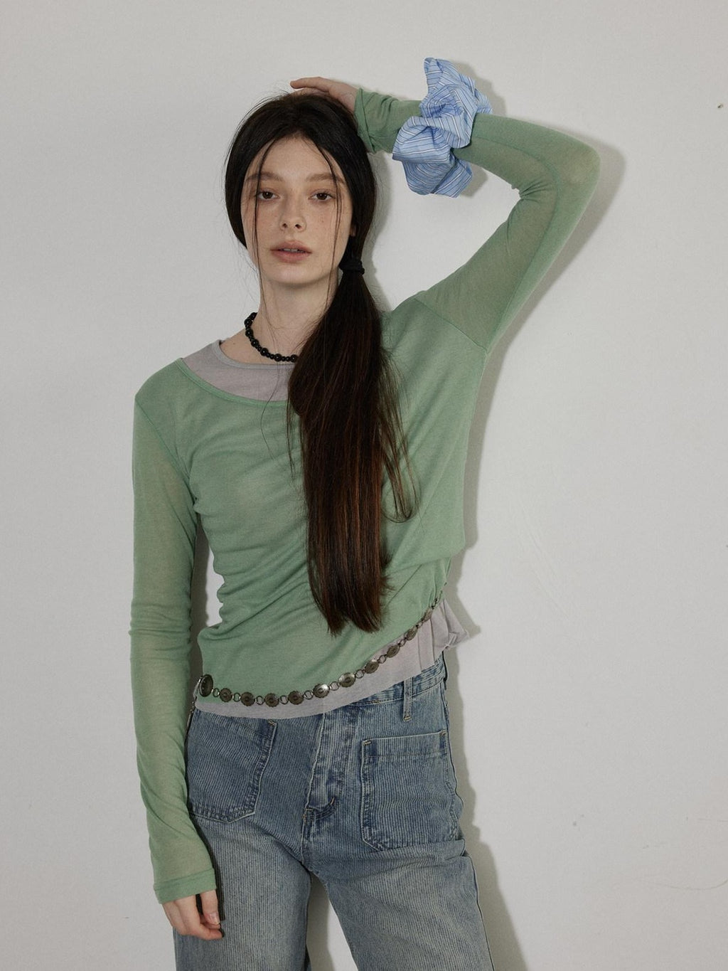 Lofi choose Breathable Oversized Commuter Office Top Green Brown Long Sleeve T-Shirts