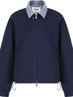 fano Warm Pure Cotton Relaxed Faux Two Layer Women Daily Navy Striped Cropped Jackets