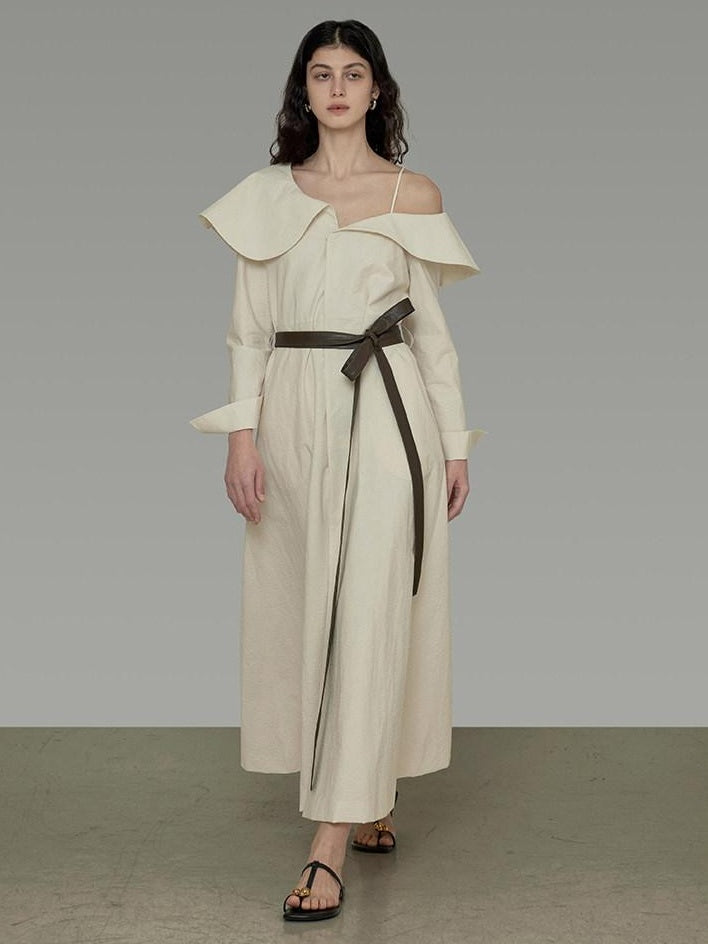 unspoken Comfortable Cotton Blend High Waist Asymmetrical Shirt Dress Office Maxi Dresses