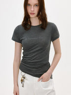 fano Lyocell Wool Blend Korean Slim Round Neck Long Sleeve Deep Gray Basic Crop Tops