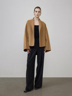 unspoken Asymmetric Sculpted Single Breasted Minimal Commuter Loose V-neck Wool Coats