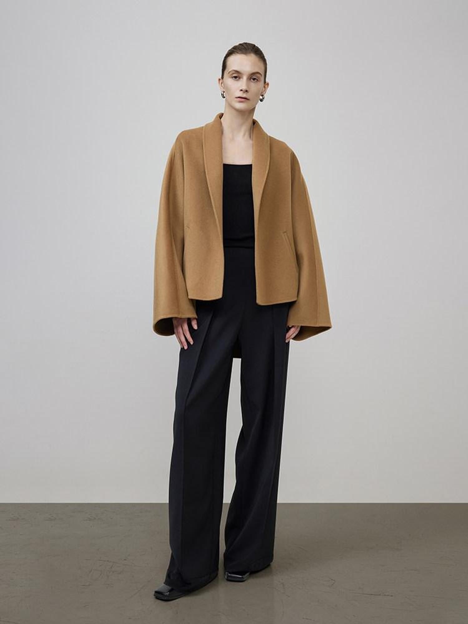 unspoken Asymmetric Sculpted Single Breasted Minimal Commuter Loose V-neck Wool Coats