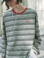 fano Moisture Wicking Casual Loose Patchwork Stripe Black Womens Long Sleeve T-Shirts