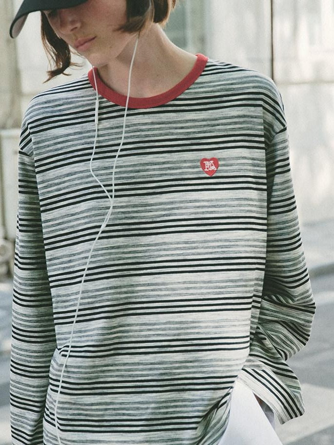 fano Moisture Wicking Casual Loose Patchwork Stripe Black Womens Long Sleeve T-Shirts