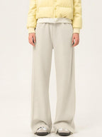 ikyou Embroidered High Waist Minimalist Office Beige Elastic Waist Wide Leg Pants