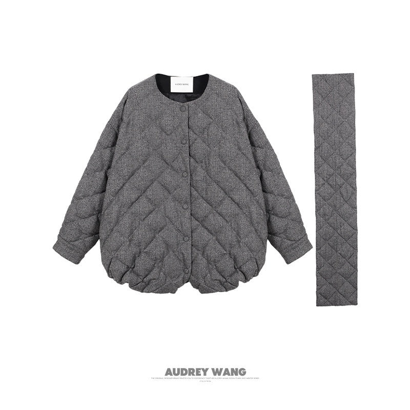 audreyyang_90_Percent_Duck_Down_Warm_Mid_Length_Diamond_Quilt_Wool_Loose_Women_Down_Jackets_MISSTT