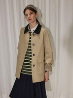 Lofi choose Cotton Blend Loose Fit Commuter Short Single Breasted Khaki Black Trench Coats