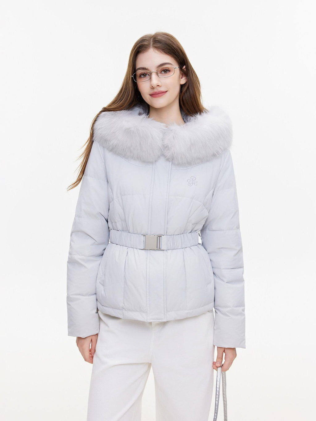 ikyou Warm Hooded Slim Korean Commuter Embroidered Pockets Blue Zipper Puffer Jackets