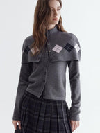 fano Button Front Two Piece Knit Crew Neck Long Sleeve Women Office Cardigans