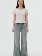 fano Comfortable Relaxed Natural Waist Zipper Fly Light Blue Straight Leg Jeans