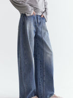 fano Breathable Cotton Natural Waist Relaxed Pocketed Casual Blue Straight Leg Jeans