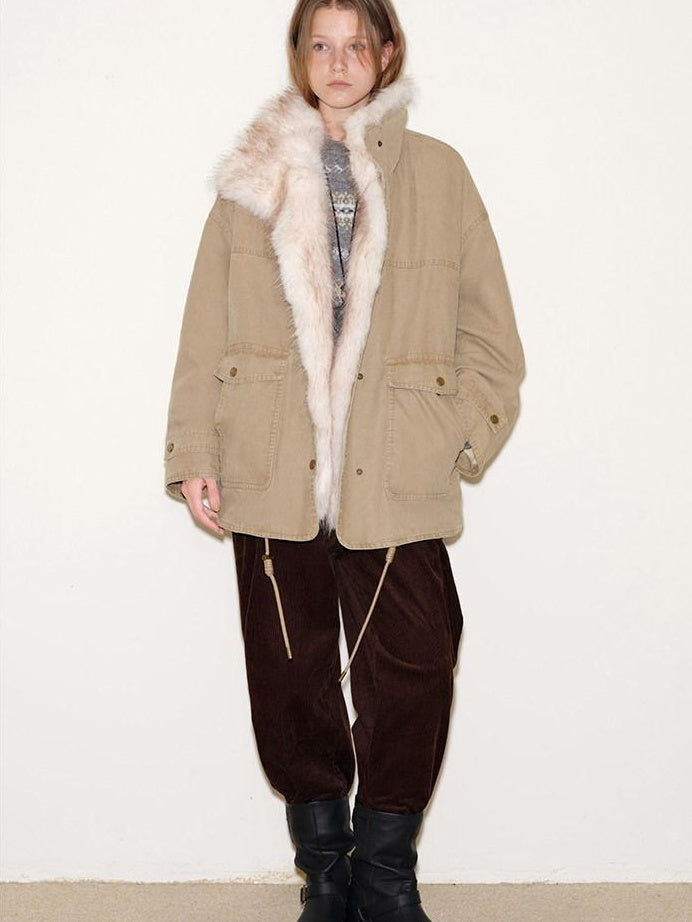 fano 90% White Duck Down Warm Korean Straight Washed Khaki Stand Collar Down Jackets