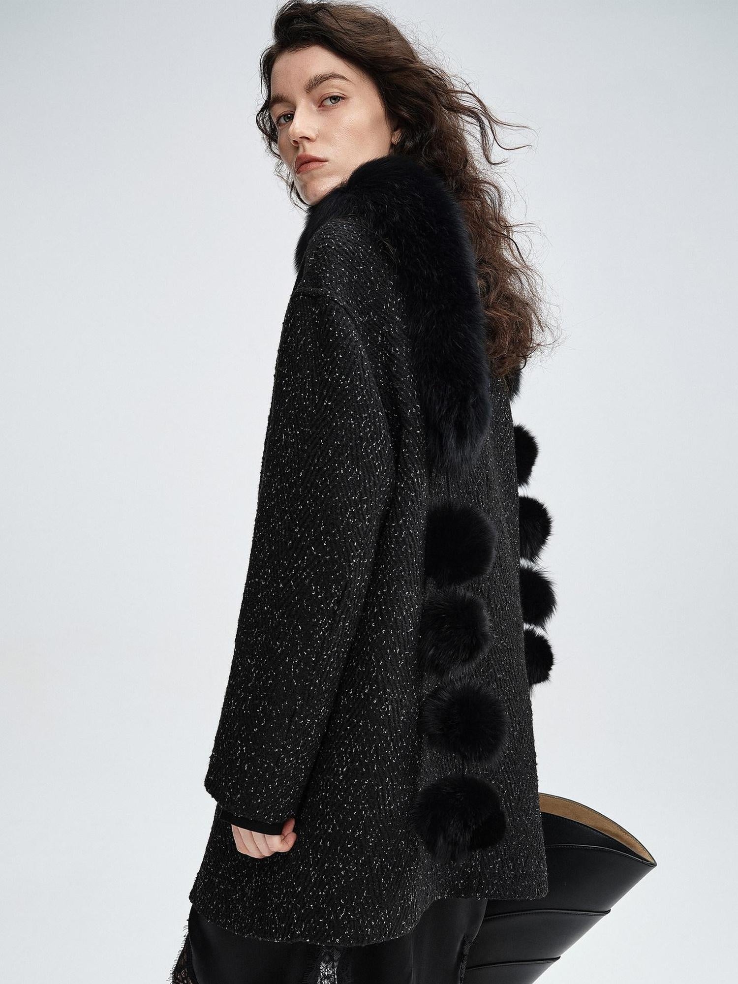 audreyyang Ultra Warm Fox Fur Solid Black Plush Elegant Women Luxury Scarves