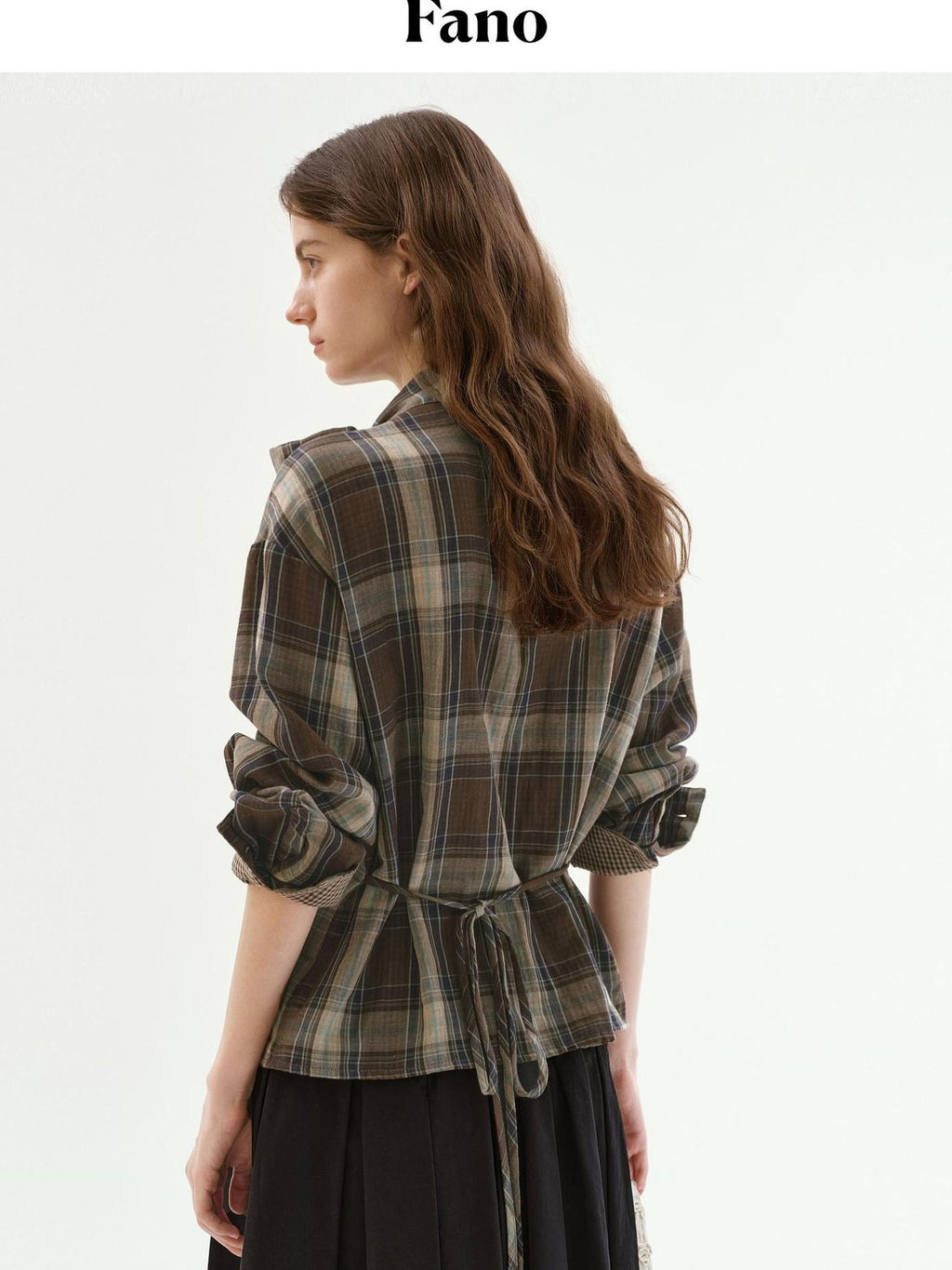 fano Soft Cotton Tie Bow Plaid Long Sleeve Stand Collar Office Cardigan Women Blouses