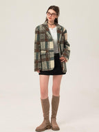 ikyou Minimalist Commuter Straight Fit Blazer Lapel Striped Flocked Office Wool Coats