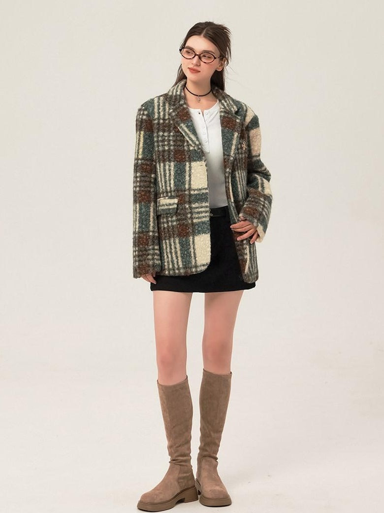 ikyou Minimalist Commuter Straight Fit Blazer Lapel Striped Flocked Office Wool Coats