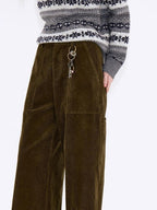 fano Breathable Cotton Vintage Straight Natural Waist Large Pockets Wide Leg Pants