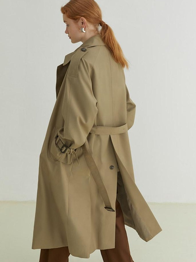 fano Classic Double Breasted Long Straight Fit Commuter Women Khaki Trench Coats