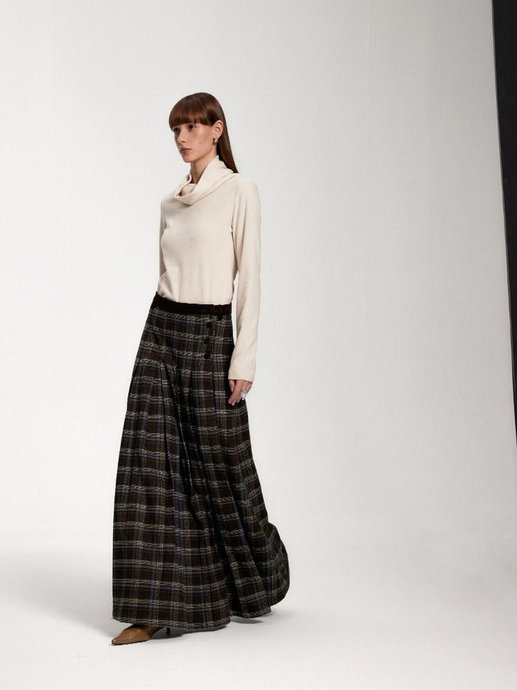 someone sometimes Original Design Plaid V-neck Long Sleeve Polyester Office Chic Top & Skirt Sets