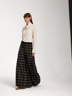 someone sometimes Original Design Plaid V-neck Long Sleeve Polyester Office Chic Top & Skirt Sets