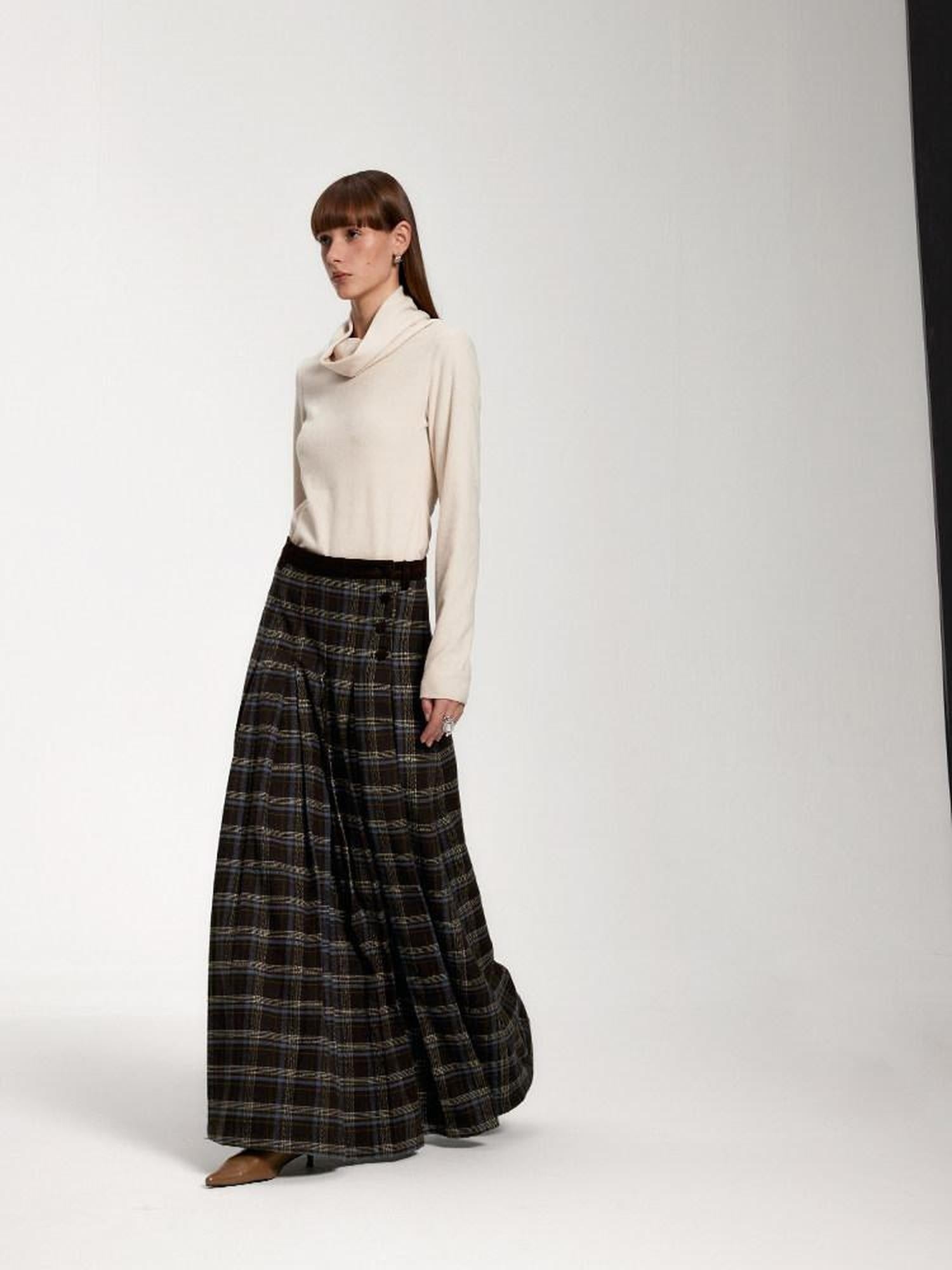 someone sometimes Original Design Plaid V-neck Long Sleeve Polyester Office Chic Top & Skirt Sets