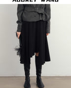 audreyyang Hand Pleated Lined Asymmetrical A Line Mid Waist Polyester Blend Midi Skirts