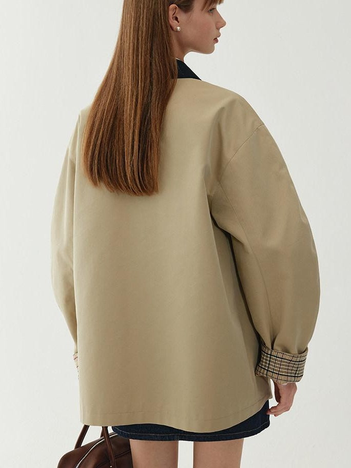 fano Khaki Black Contrast Short Cotton Blend Single Breasted Women Trench Coats