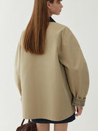 fano Khaki Black Contrast Short Cotton Blend Single Breasted Women Trench Coats