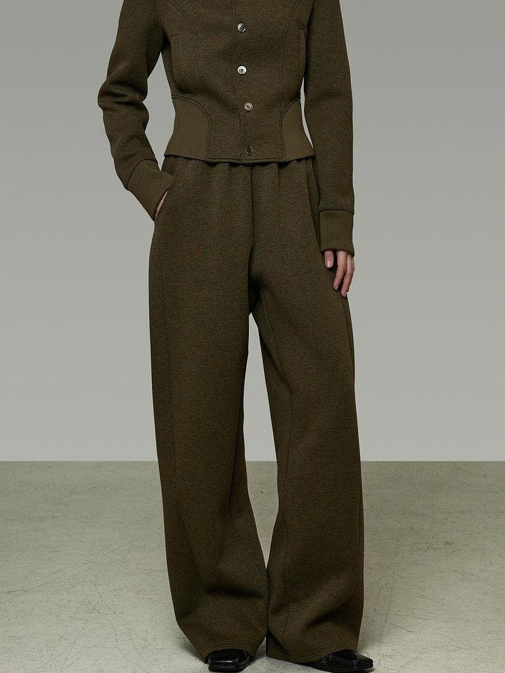unspoken Breathable Cotton High Waist Minimal Office Heather Green Wide Leg Pants
