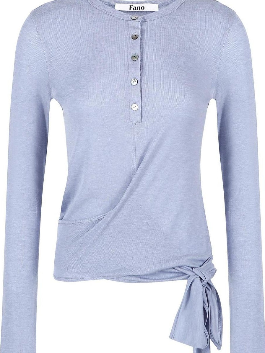 fano Soft Lyocell Blend Slim Fit Office Tee For Women Haze Blue Long Sleeve T-Shirts