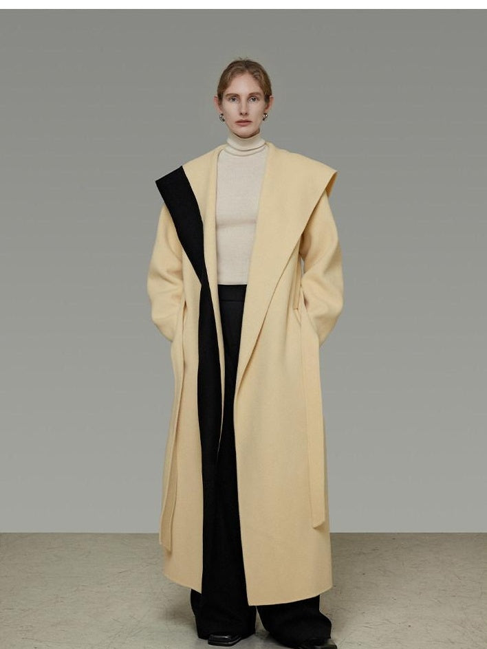 unspoken Thick Cozy Longline Loose Fit Minimal Commuter Cream Black Wool Coats