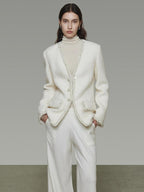 unspoken Soft Ivory Wool Blend Tailored Slim V-neck Long Sleeve Commuter Cardigans