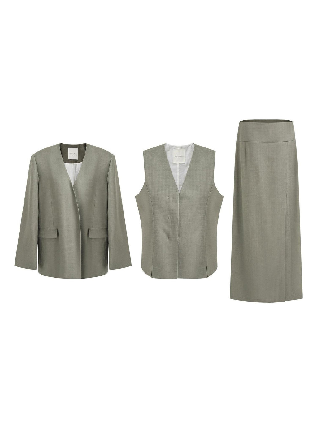 unspoken Lightweight Stretch Office Vneck Blazer Striped High Waist Top & Skirt Sets