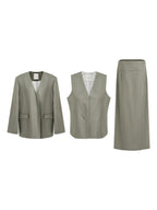 unspoken Lightweight Stretch Office Vneck Blazer Striped High Waist Top & Skirt Sets