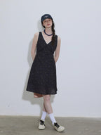 Lofi choose Printed Polyester Sleeveless V-neck A Line Casual Women Black Blue Midi Dresses