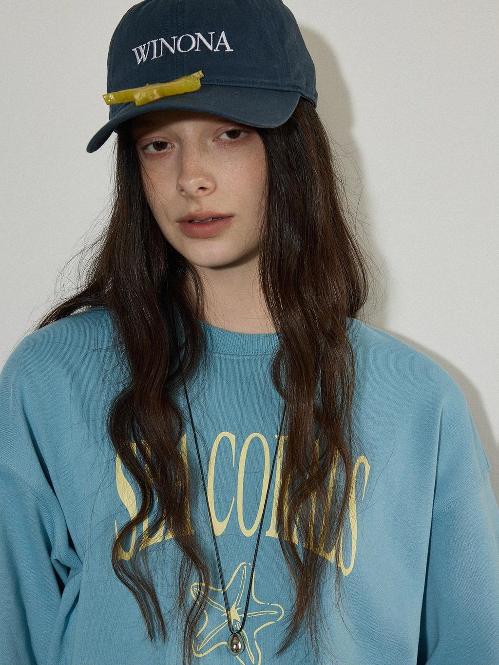Lofi choose Cotton Blend Relaxed Crewneck Women Office Letter Print Blue Grey Sweatshirt