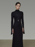 unspoken Soft Breathable Viscose Knit High Waist Aline Slim Black Maxi Dresses