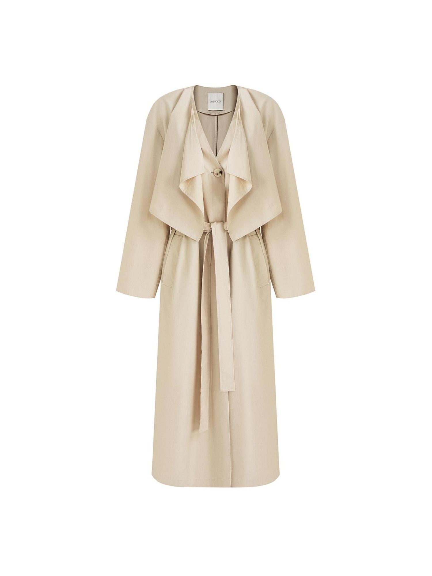 unspoken Classic Khaki Single Breasted Mid Length Loose Fit Women Commuter Trench Coats