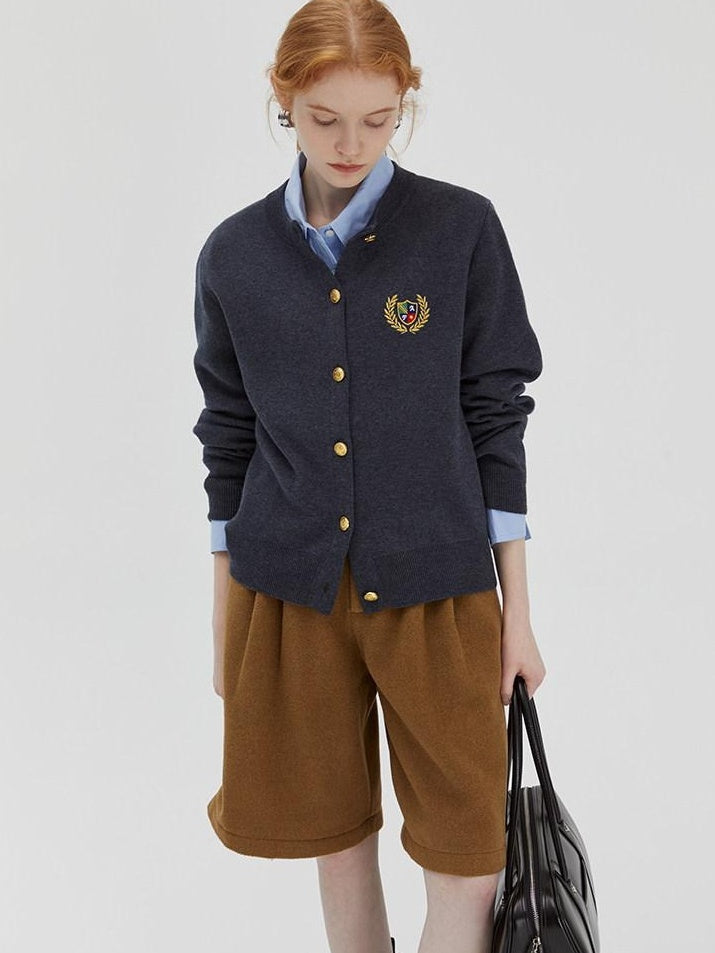 fano Wool Blend Straight Fit Office Crew Neck Button Front Knit Cardigans