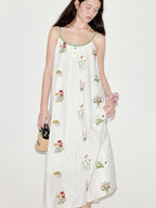 fano Viscose Linen Blend Printed A Line Sleeveless Camisole Young Women Maxi Dresses