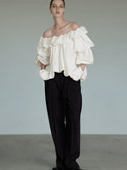 unspoken Breathable Viscose Ruffle Collar Loose Minimal Office Women Pullover Blouses