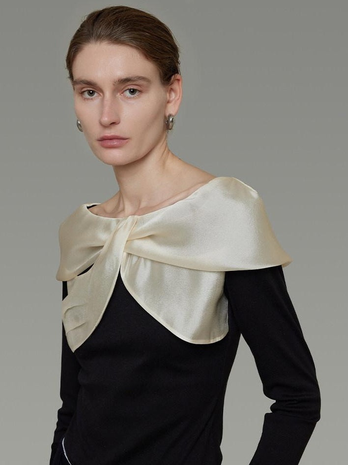 unspoken Elegant Slim Fit Knitted Contrast Bow Off Shoulder Long Sleeve Women Blouses