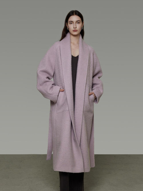 unspoken Cozy Thick Lambswool Midlength Loose Fit Minimalist Commuter Lavender Wool Coats