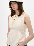 fano Soft Viscose Blend Slim Fit Tie Detail Office Beige Solid Camisoles