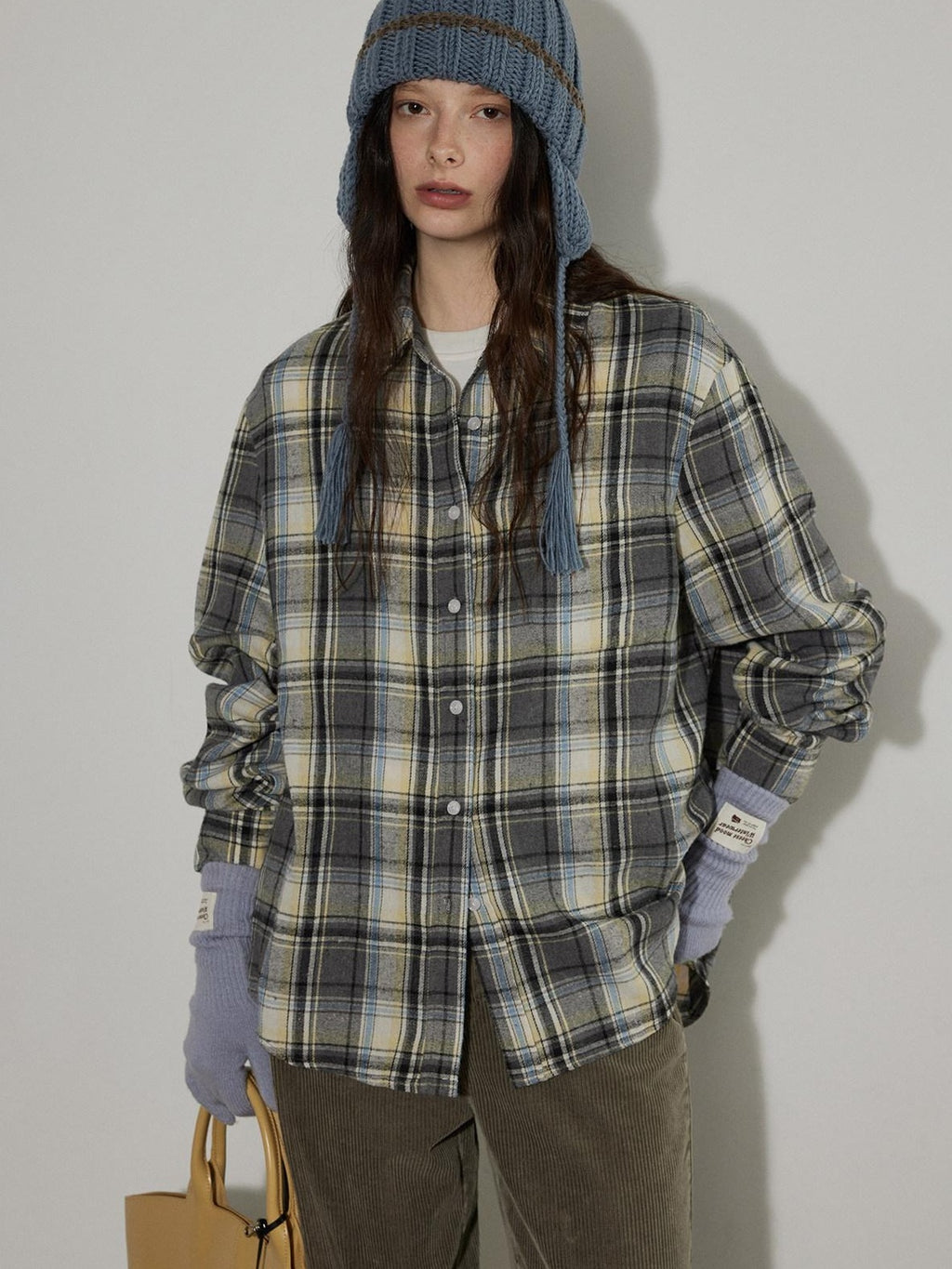 Lofi choose Loose Fit Plaid Button Front Collared Long Sleeve Commuter For Women Shirts