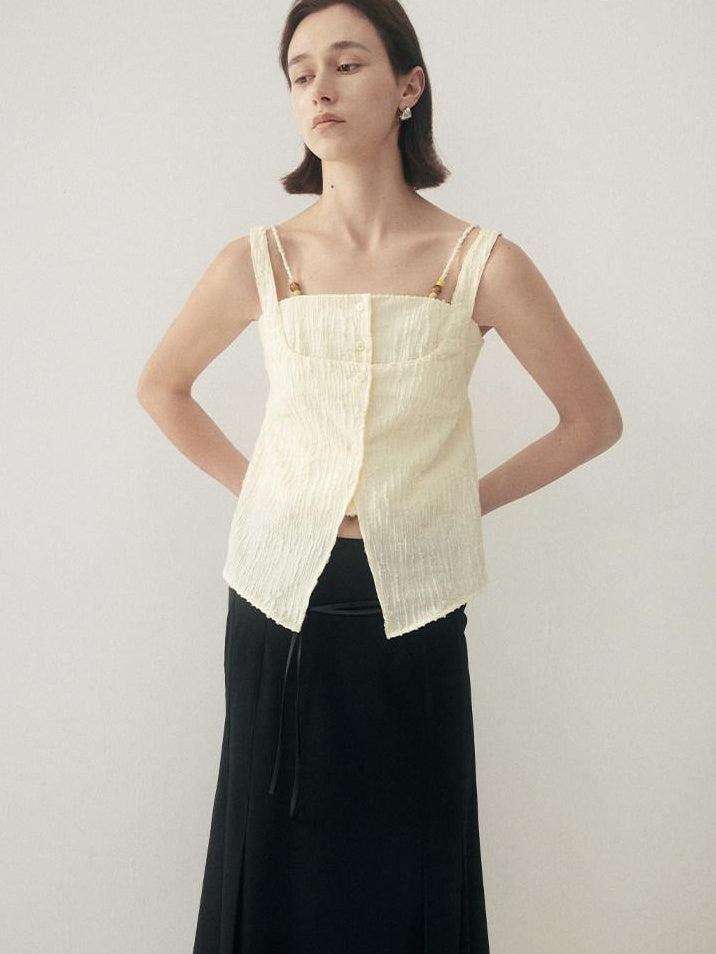 someonesometimes Button Detail Workwear Straight Fit Stretch Almond Beige Camisoles