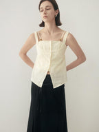 someonesometimes Button Detail Workwear Straight Fit Stretch Almond Beige Camisoles