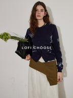 Lofi choose Soft Acrylic Blend Embroidered Classic Fit Round Neck Office Knitwear Cardigans