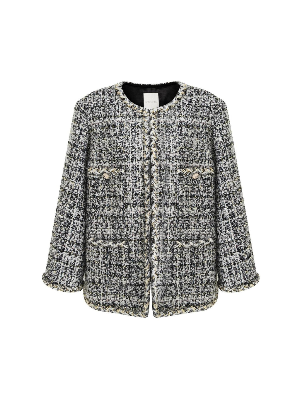 unspoken Warm Wool Blend Houndstooth Loose Fit Simple Commuter Black White Short Coat